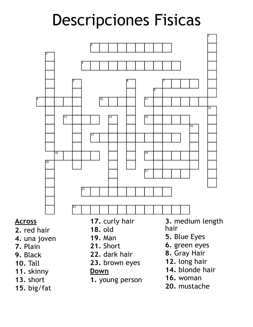 Descripciones Fisicas Crossword