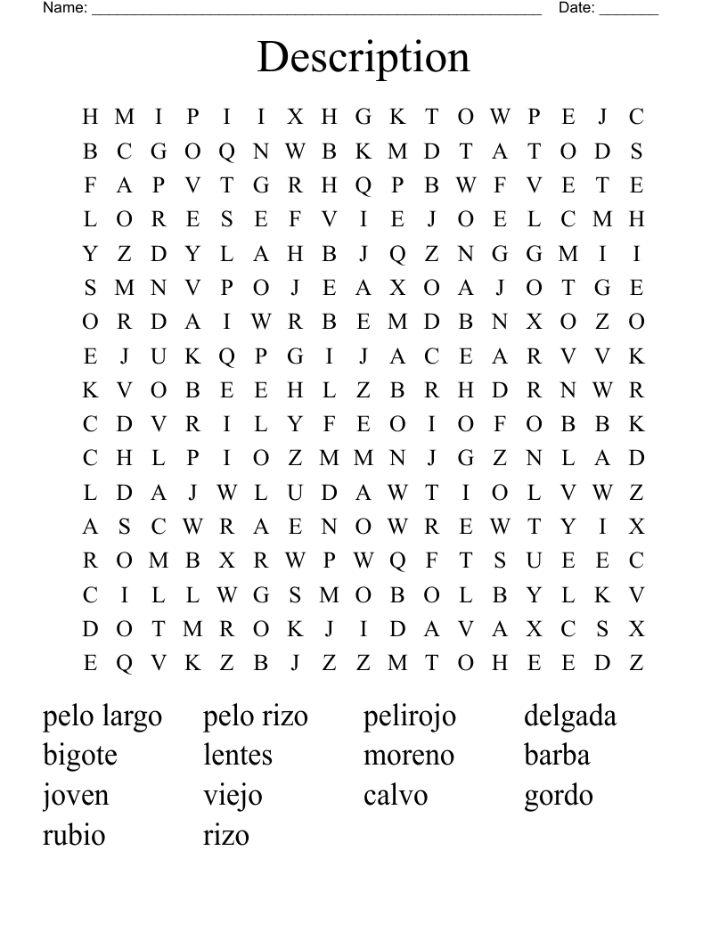 Description Word Search