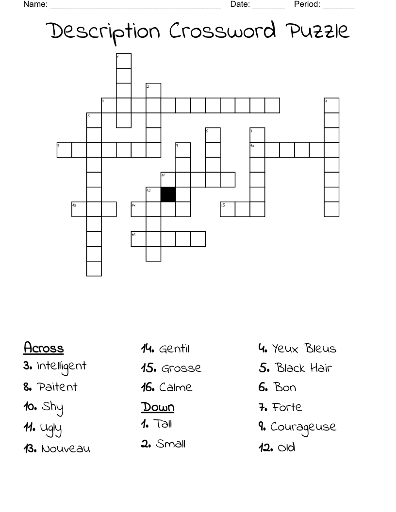 Description Crossword Puzzle 
