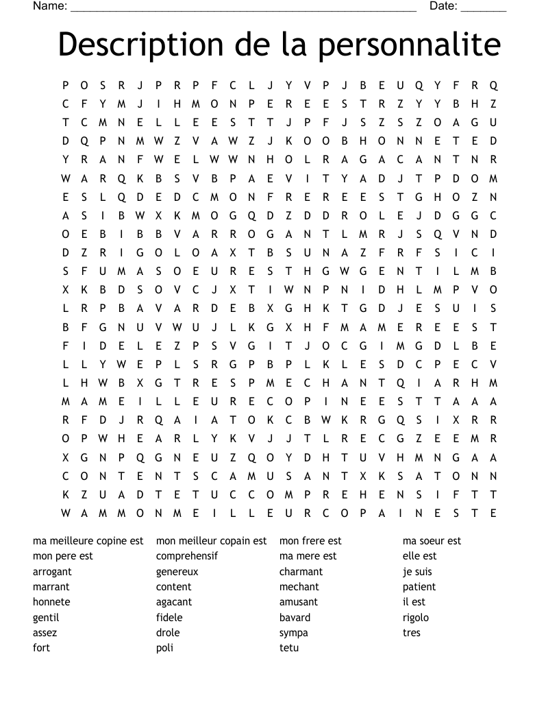 Description de la personnalite Word Search