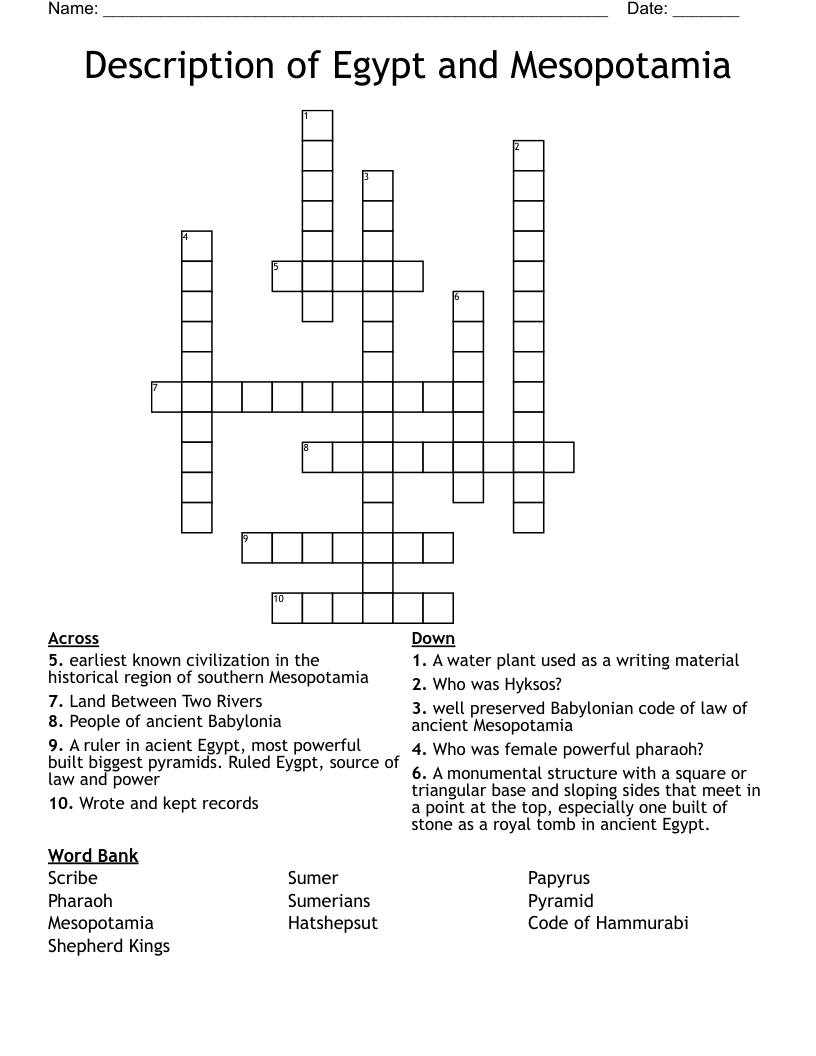 Description of Egypt and Mesopotamia Crossword