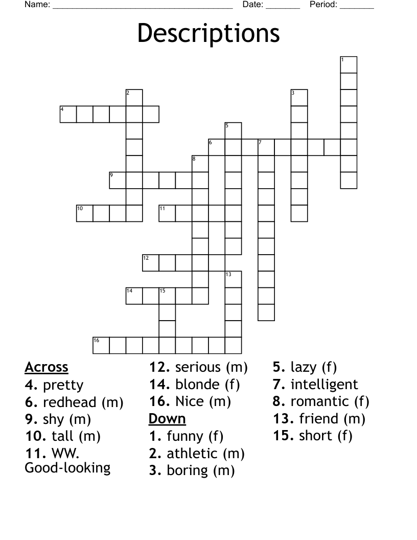 Descriptions Crossword