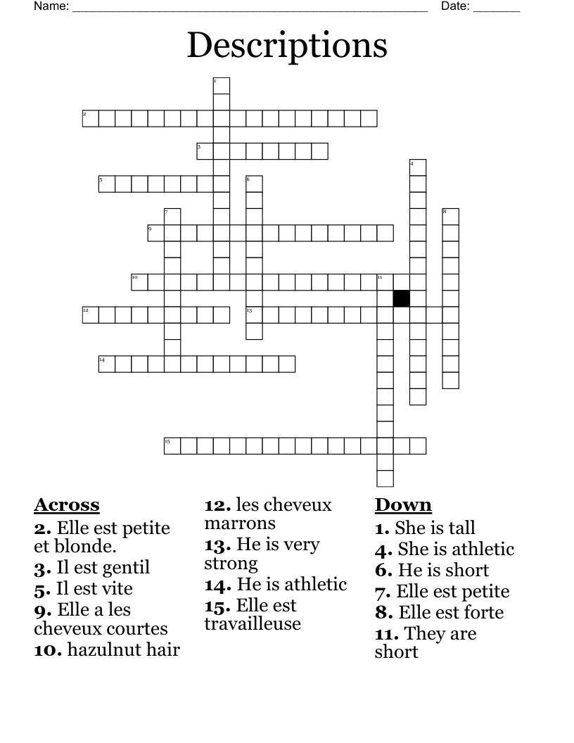 Descriptions Crossword