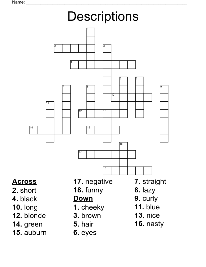 Descriptions Crossword