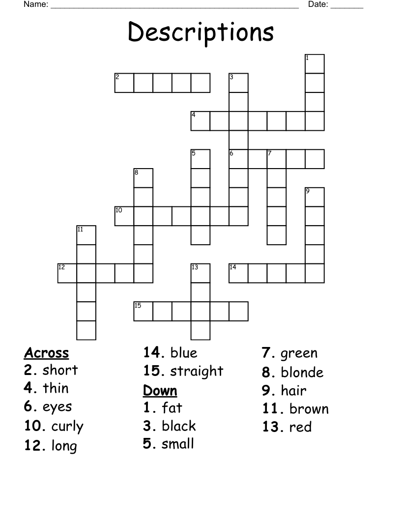 Descriptions Crossword