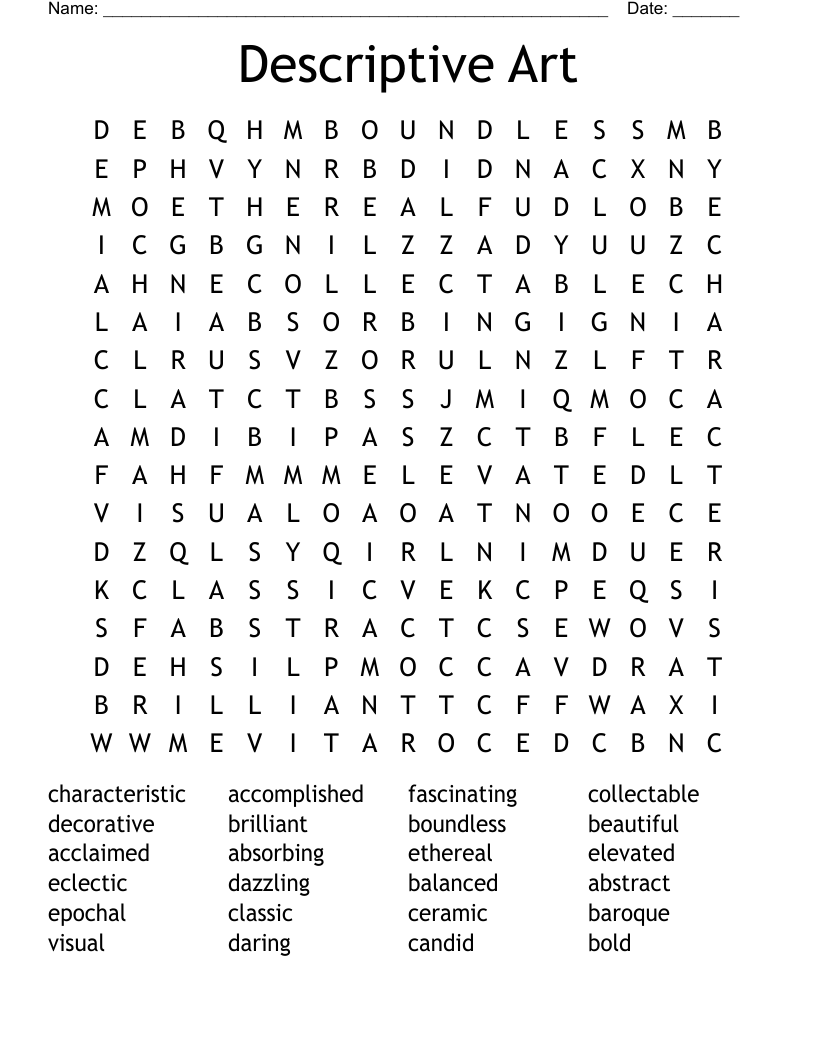 Descriptive Art Word Search