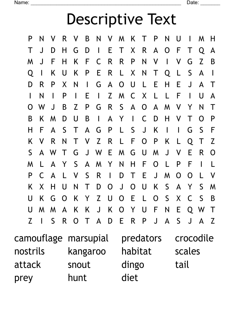 Descriptive Text Word Search