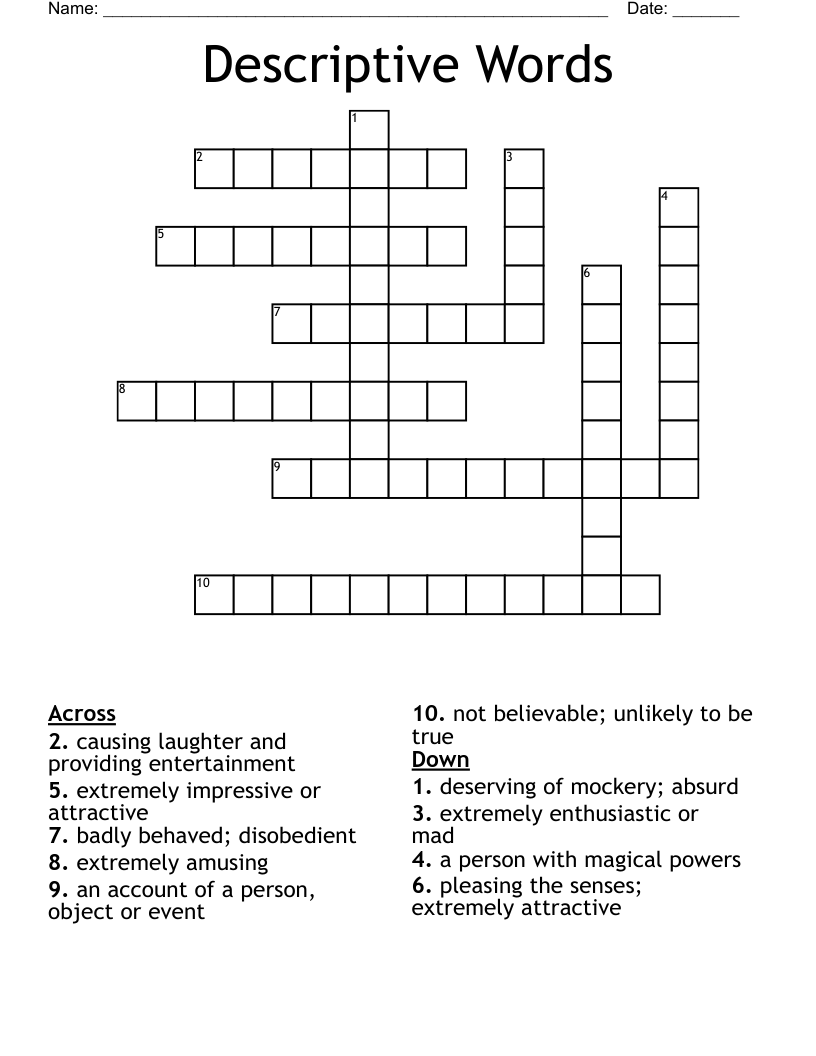 Descriptive Words Crossword