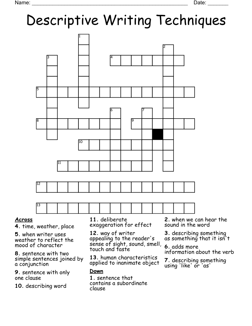 Descriptive Writing Techniques Crossword