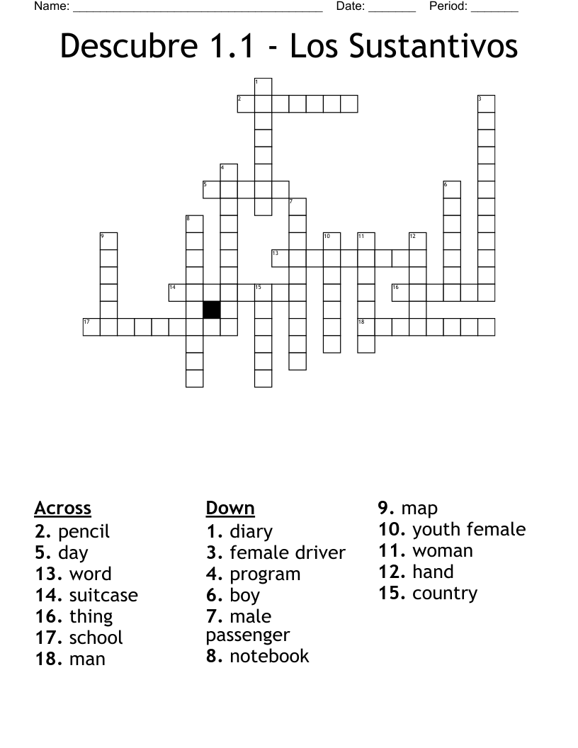 Descubre 1.1 - Los Sustantivos Crossword