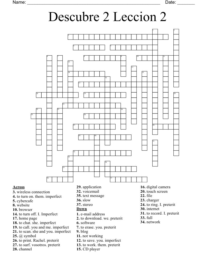 Descubre 2 Leccion 2 Crossword