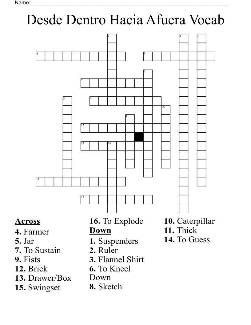 Desde Dentro Hacia Afuera Vocab Crossword