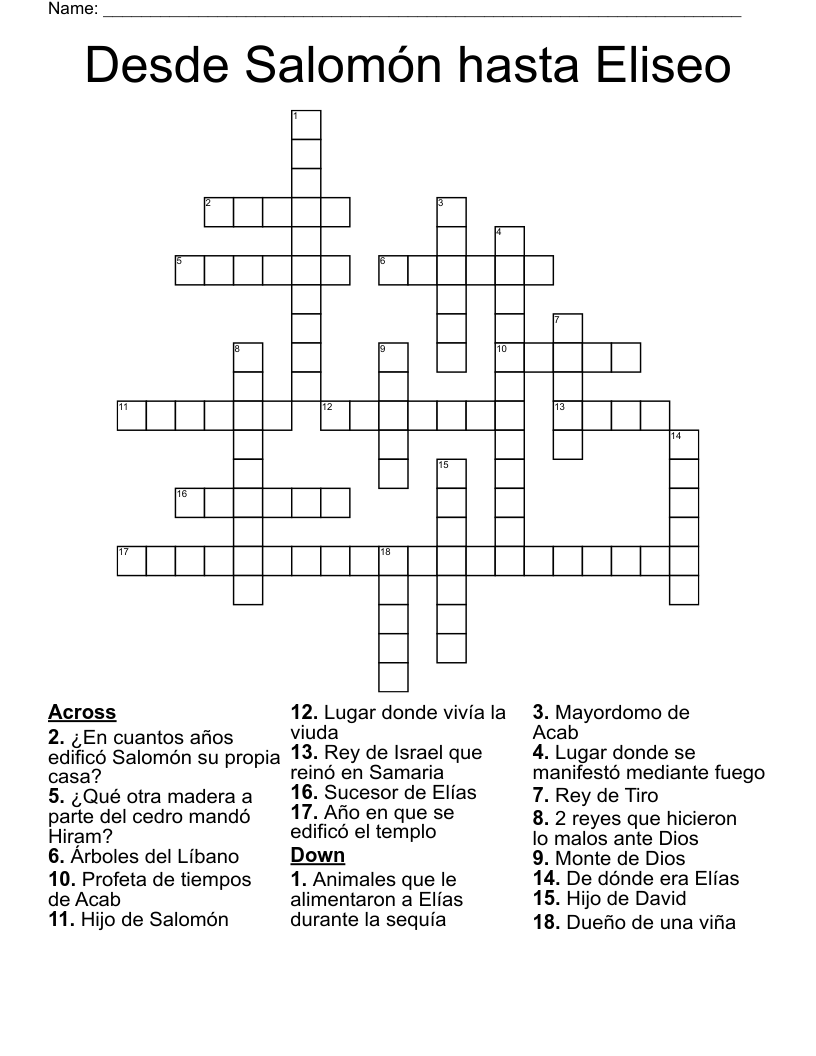 Desde Salomón hasta Eliseo Crossword