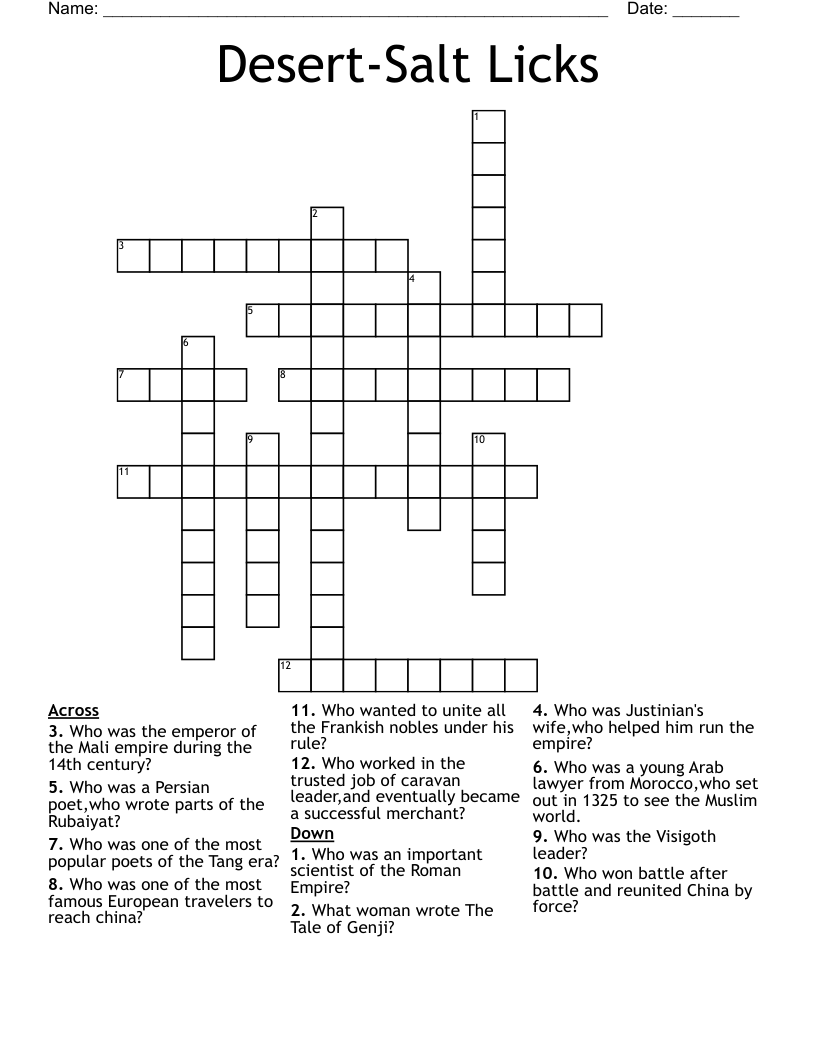 Desert-Salt Licks Crossword