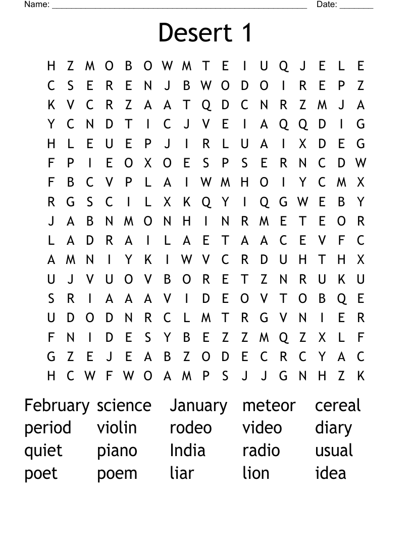 Desert 1 Word Search