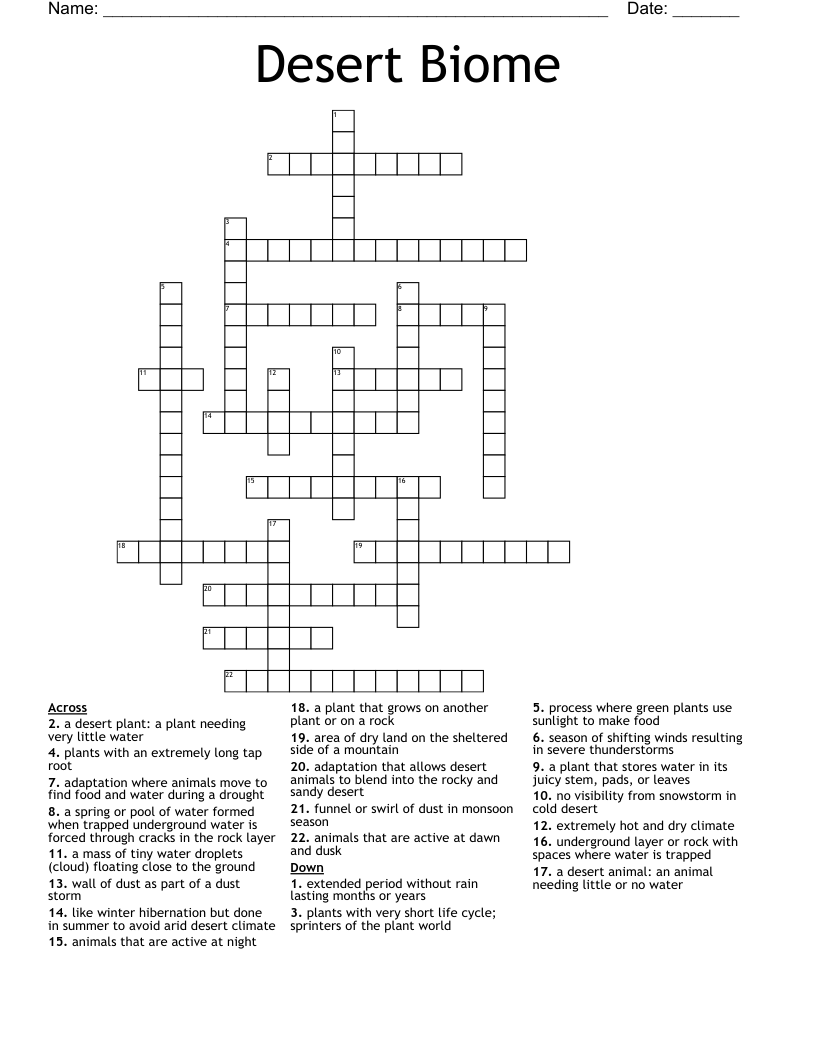 Desert Biome Crossword