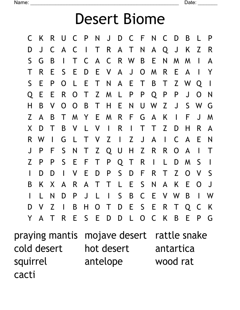 Desert Biome Word Search