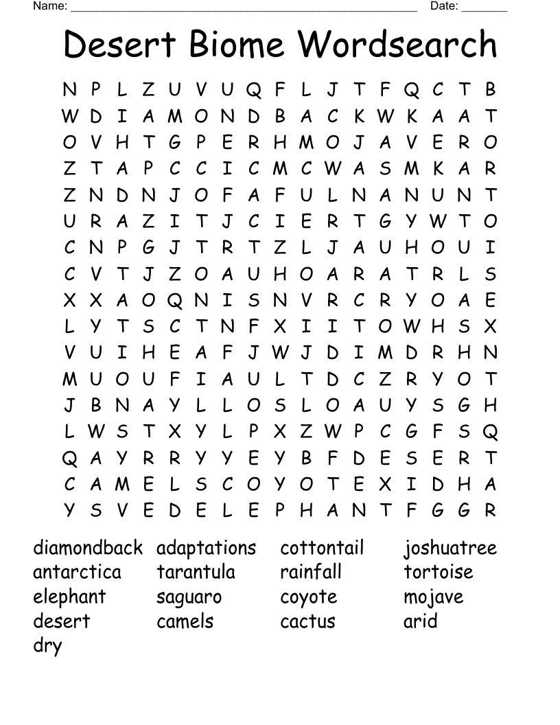 Desert Biome Wordsearch