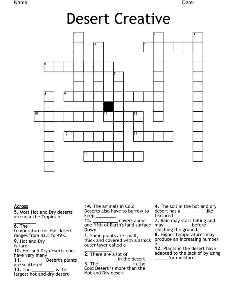 Desert Creative  Crossword