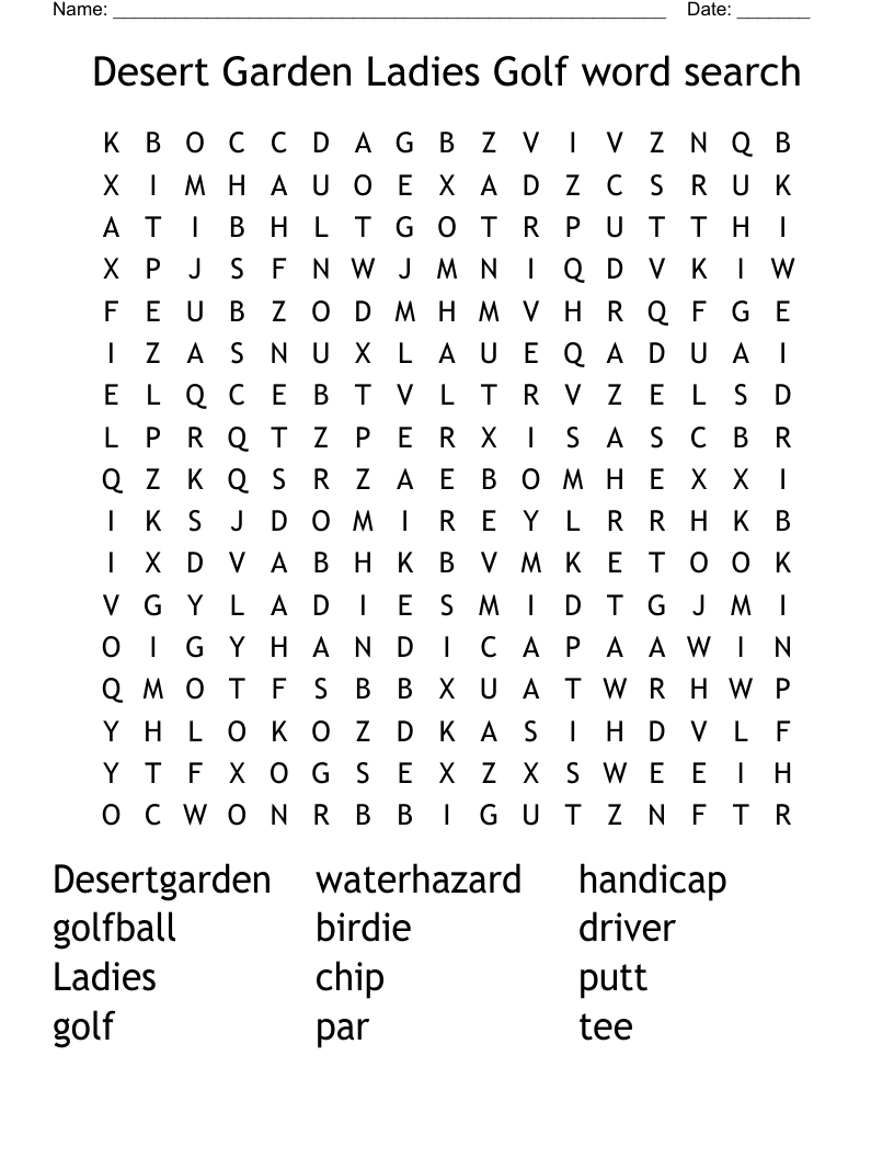 Desert Garden Ladies Golf word search