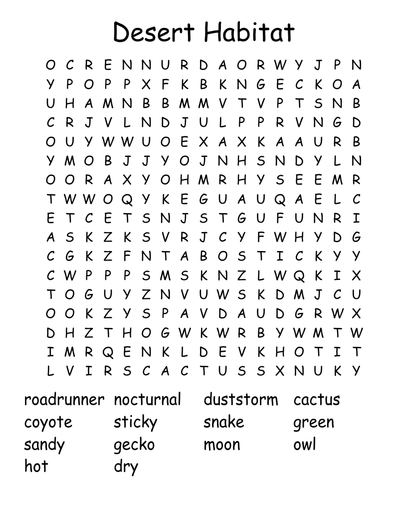 Desert Habitat Word Search