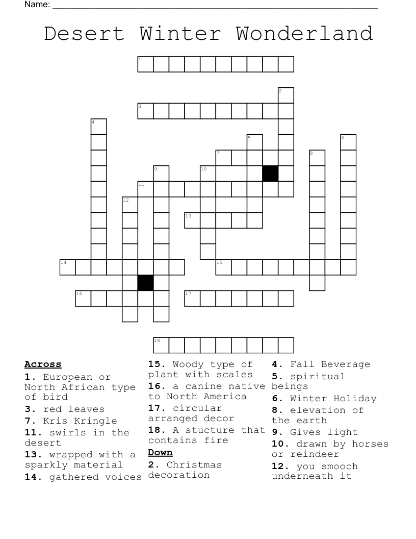 Desert Winter Wonderland Crossword