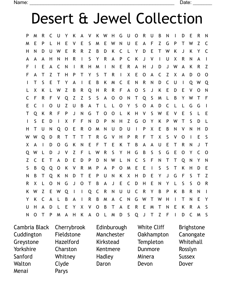 Desert & Jewel Collection Word Search