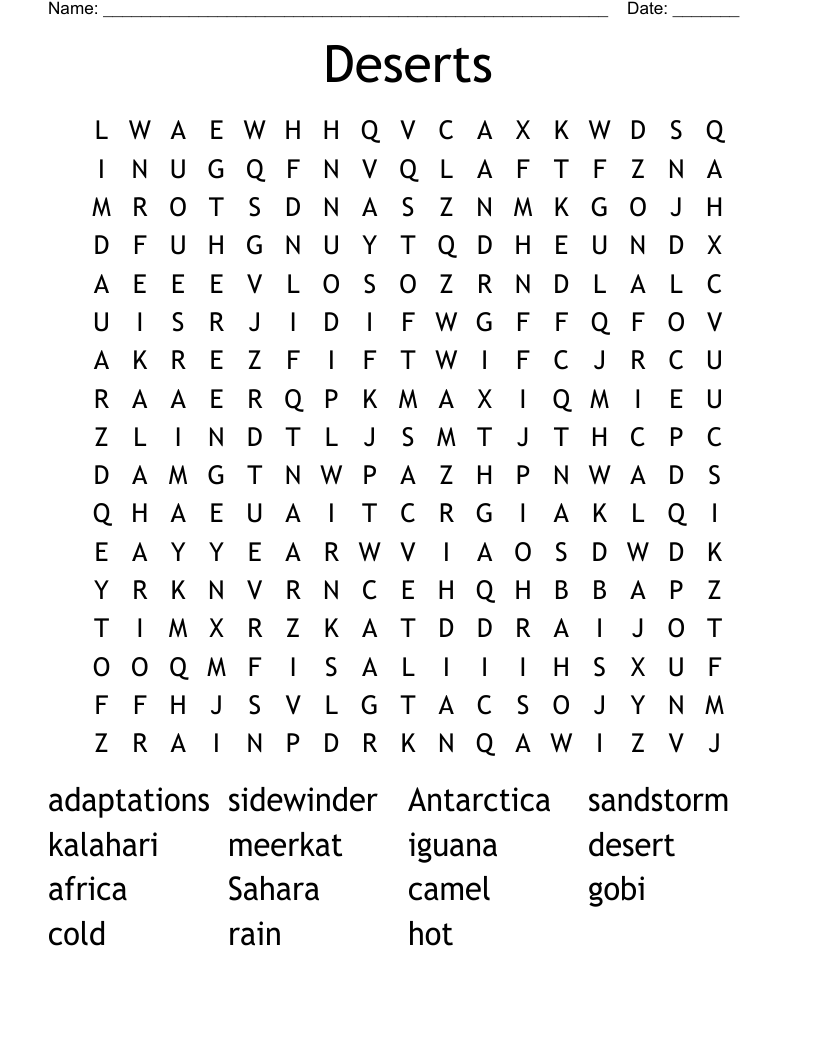 Deserts Word Search