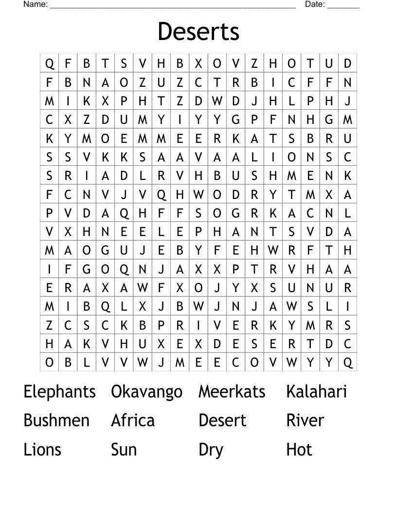 Deserts Word Search