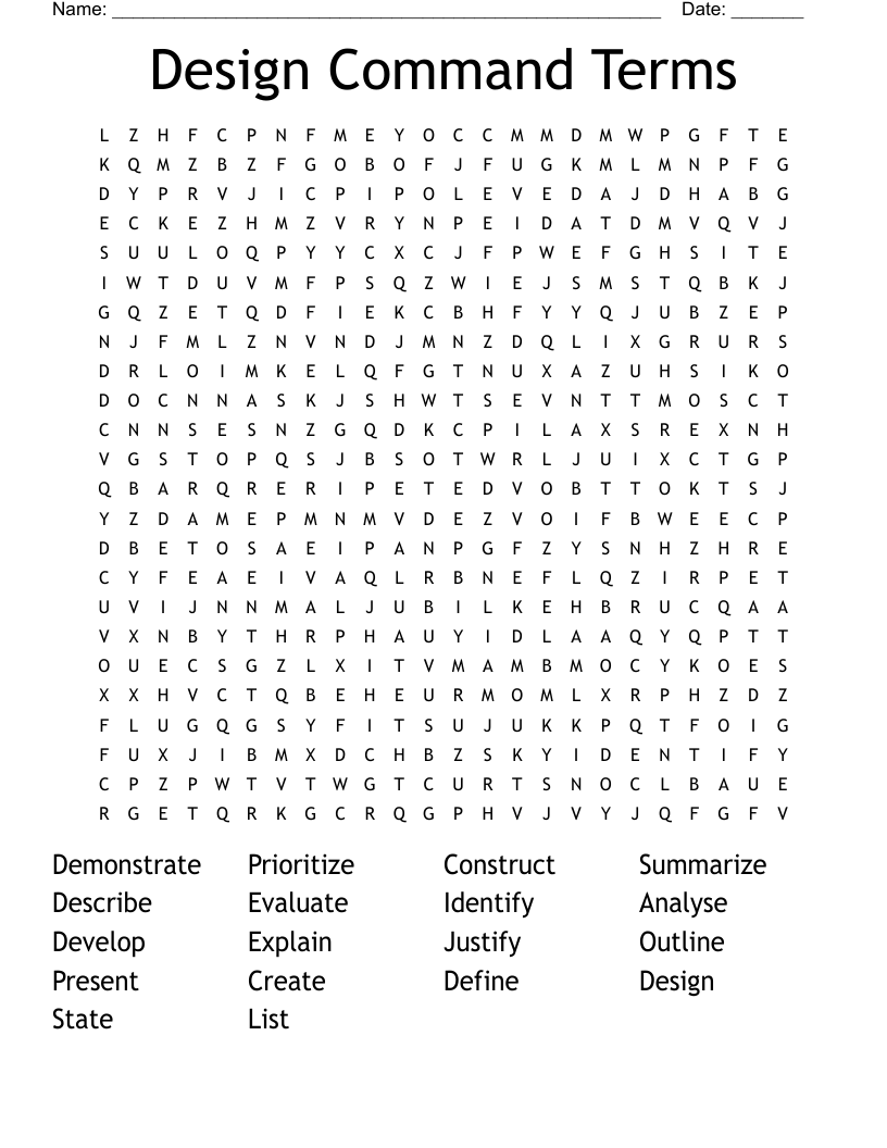 Design Command Terms Word Search