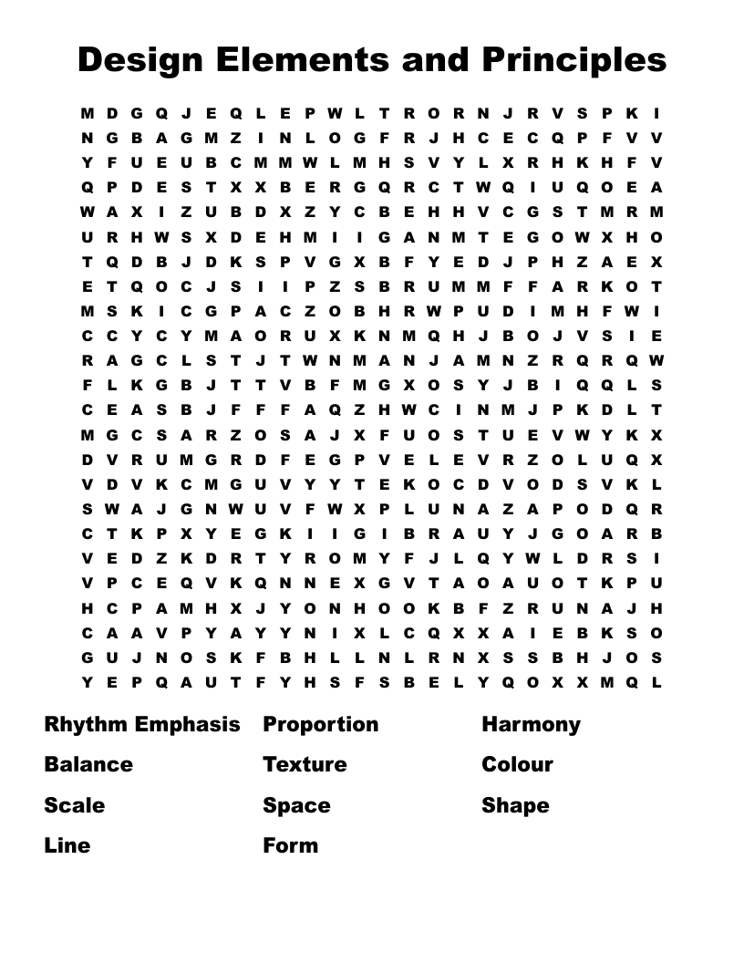 Design Elements and Principles Word Search