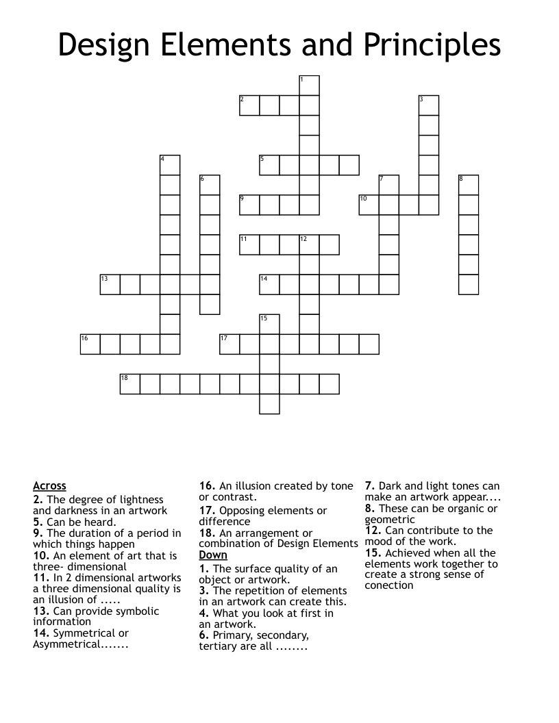 Design Elements and Principles Crossword