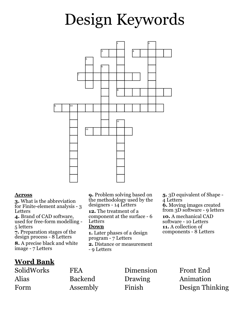 Design Keywords Crossword