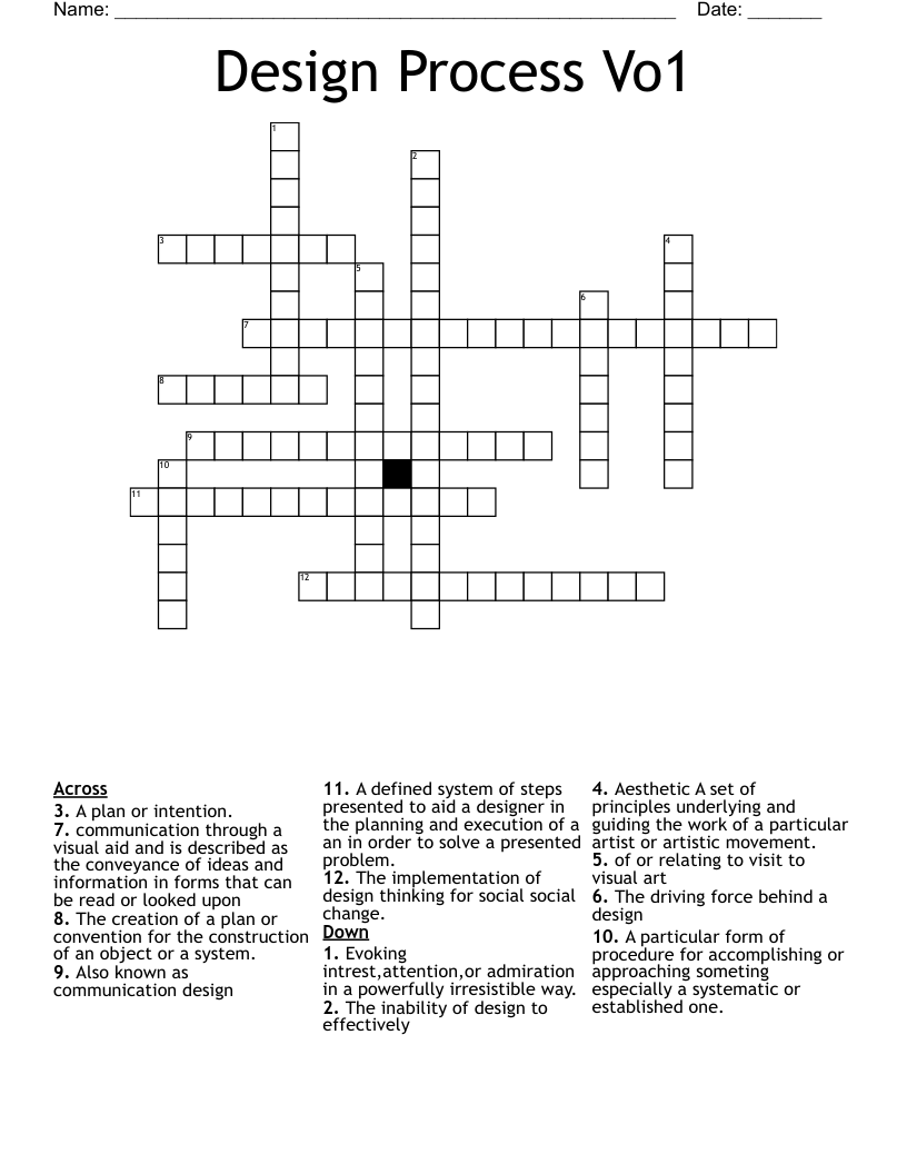 Design Process Vo1 Crossword