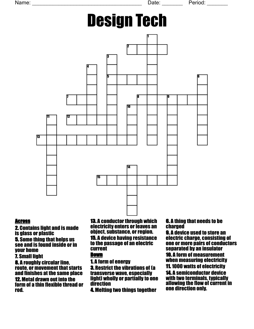 Design Tech Crossword