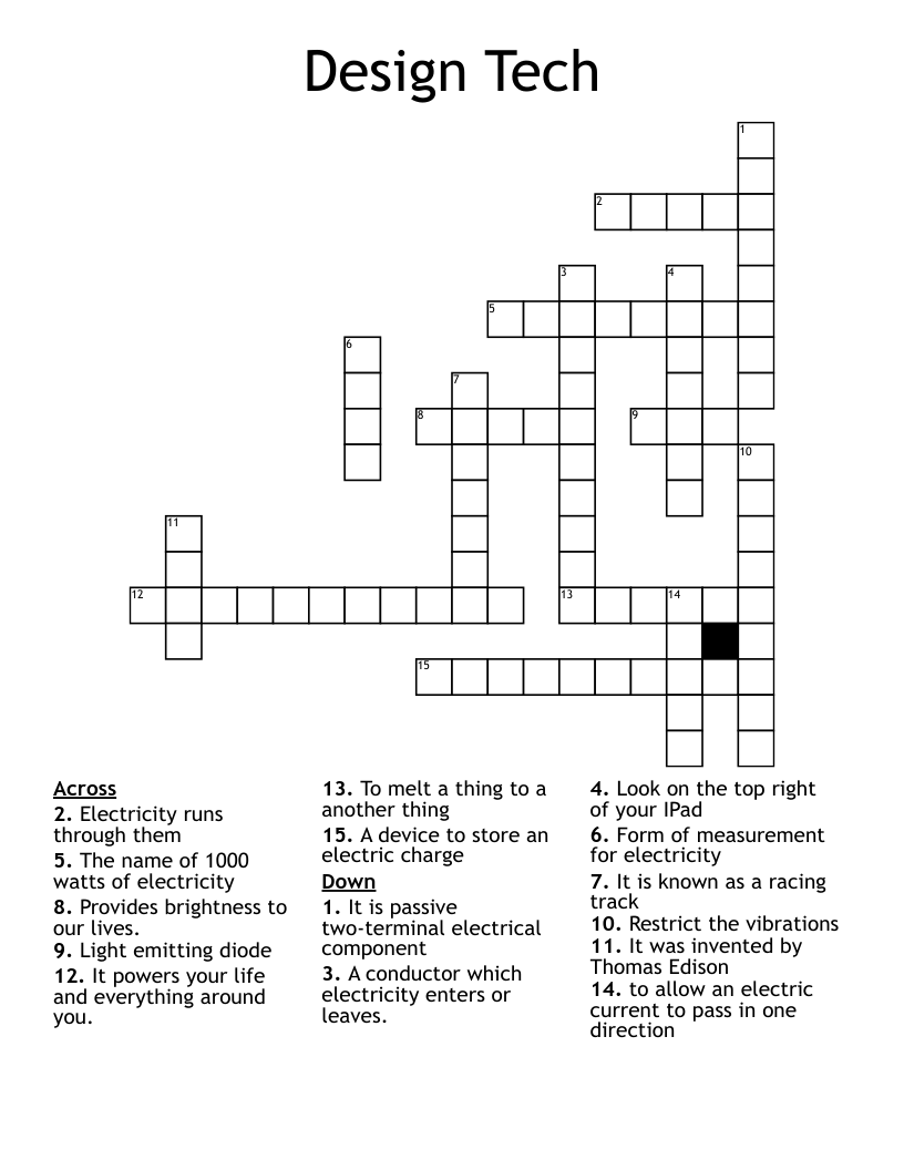 Design Tech Crossword