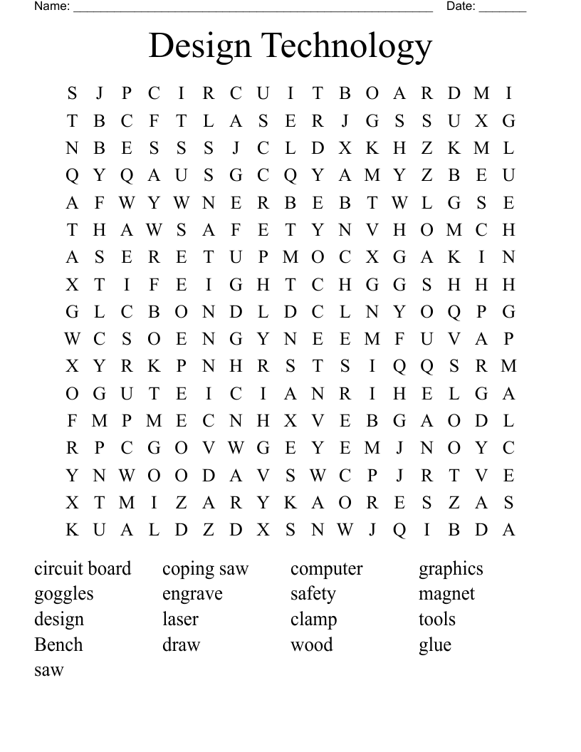 Design Technology Word Search