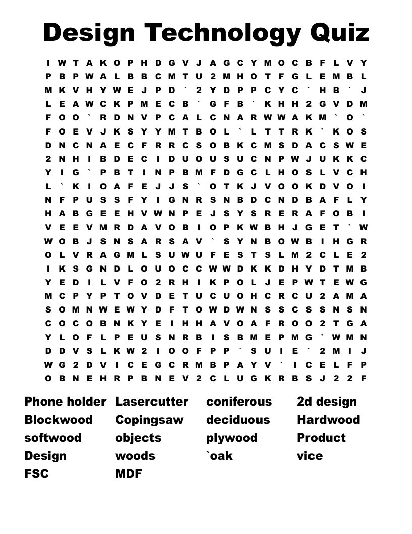 Design Technology Quiz Word Search