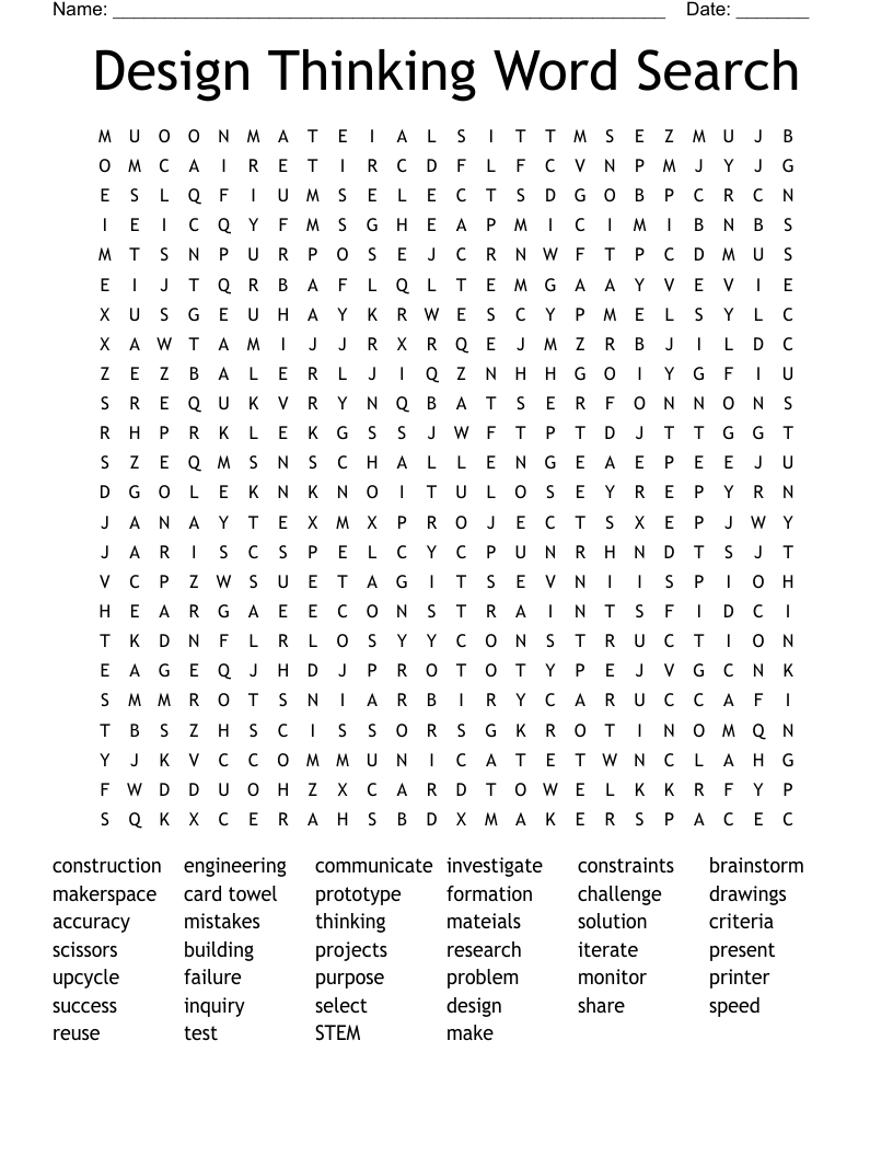 Design Thinking Word Search