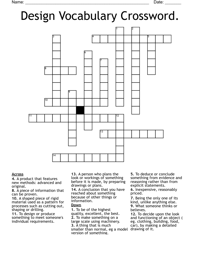 Design Vocabulary Crossword.