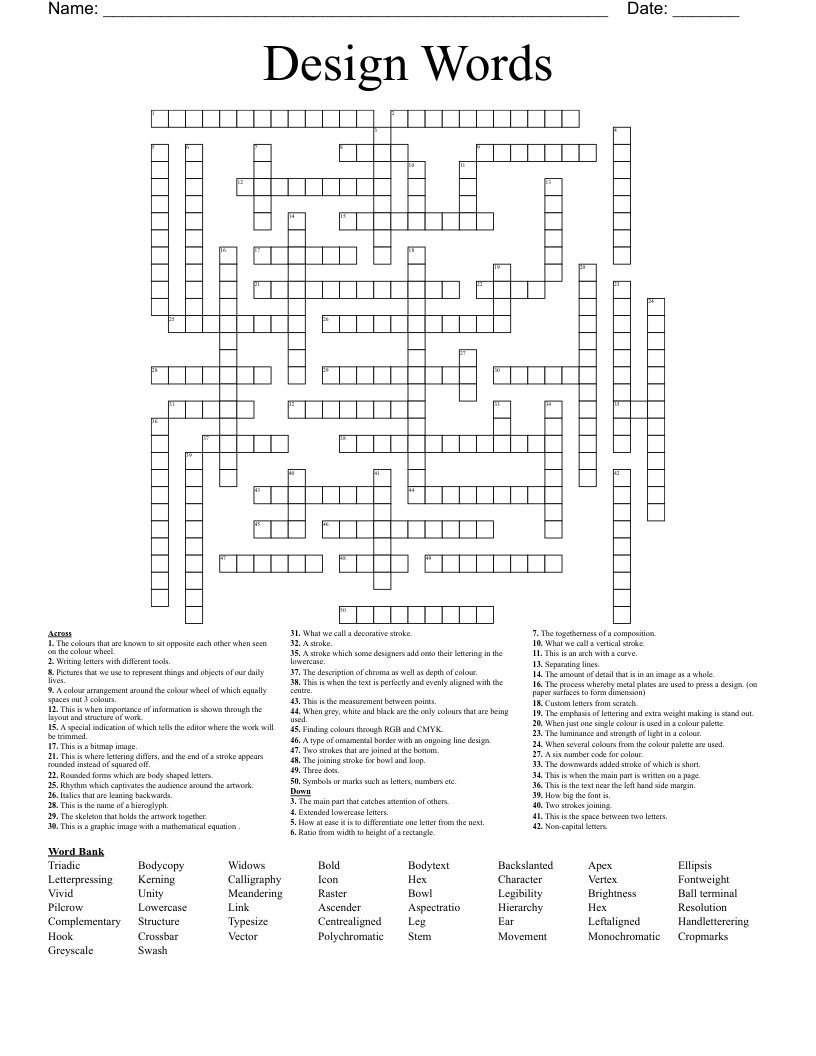 Design Words Crossword