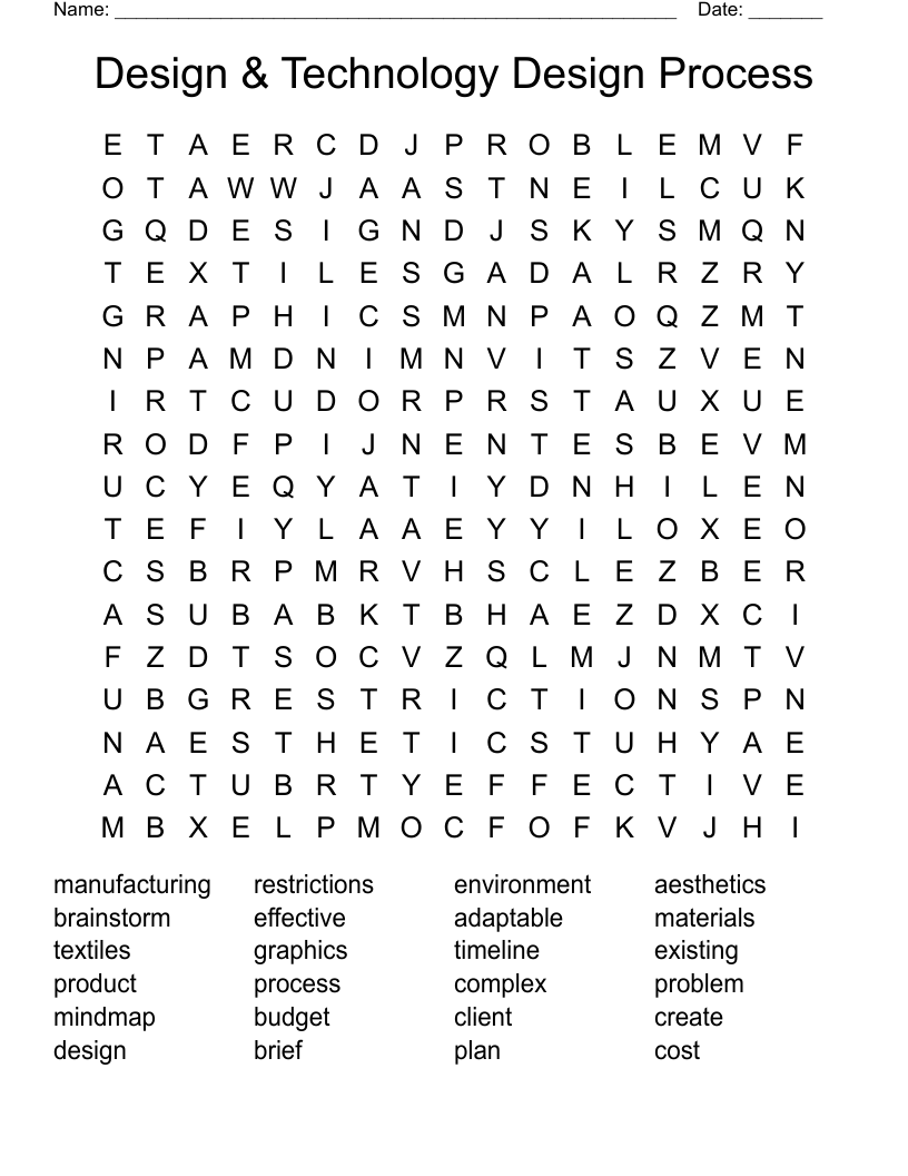 Design & Technology Design Process Word Search