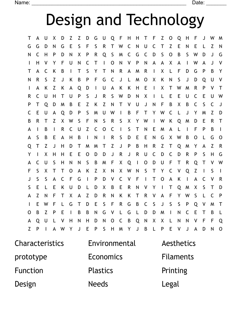 Design and Technology Word Search