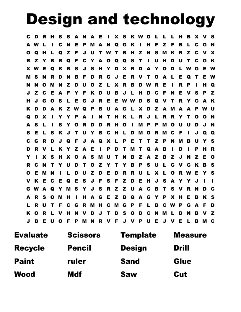 Design and technology Word Search