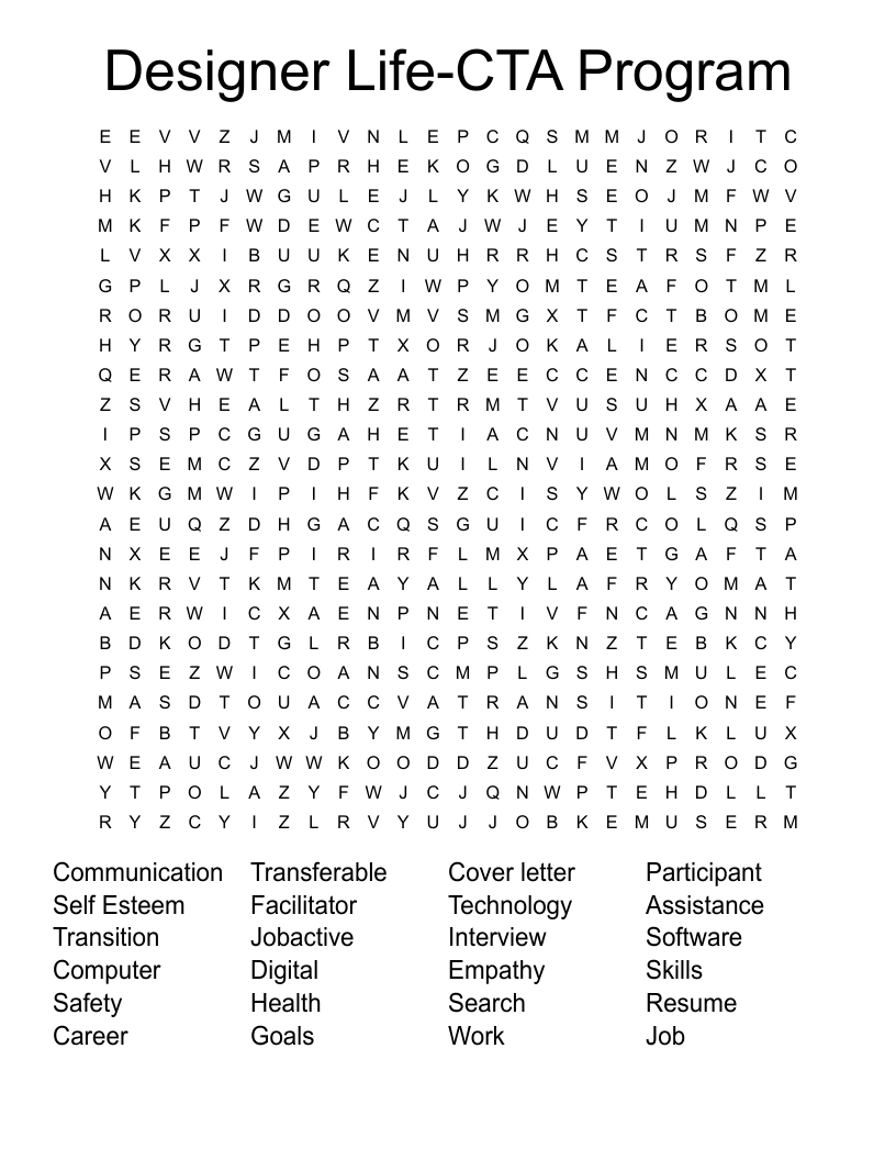 Designer Life-CTA Program Word Search