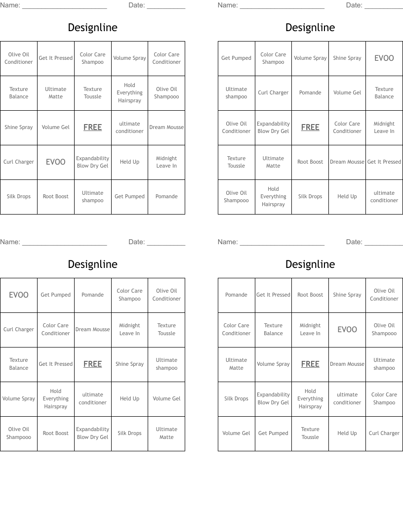 Designline Bingo Cards