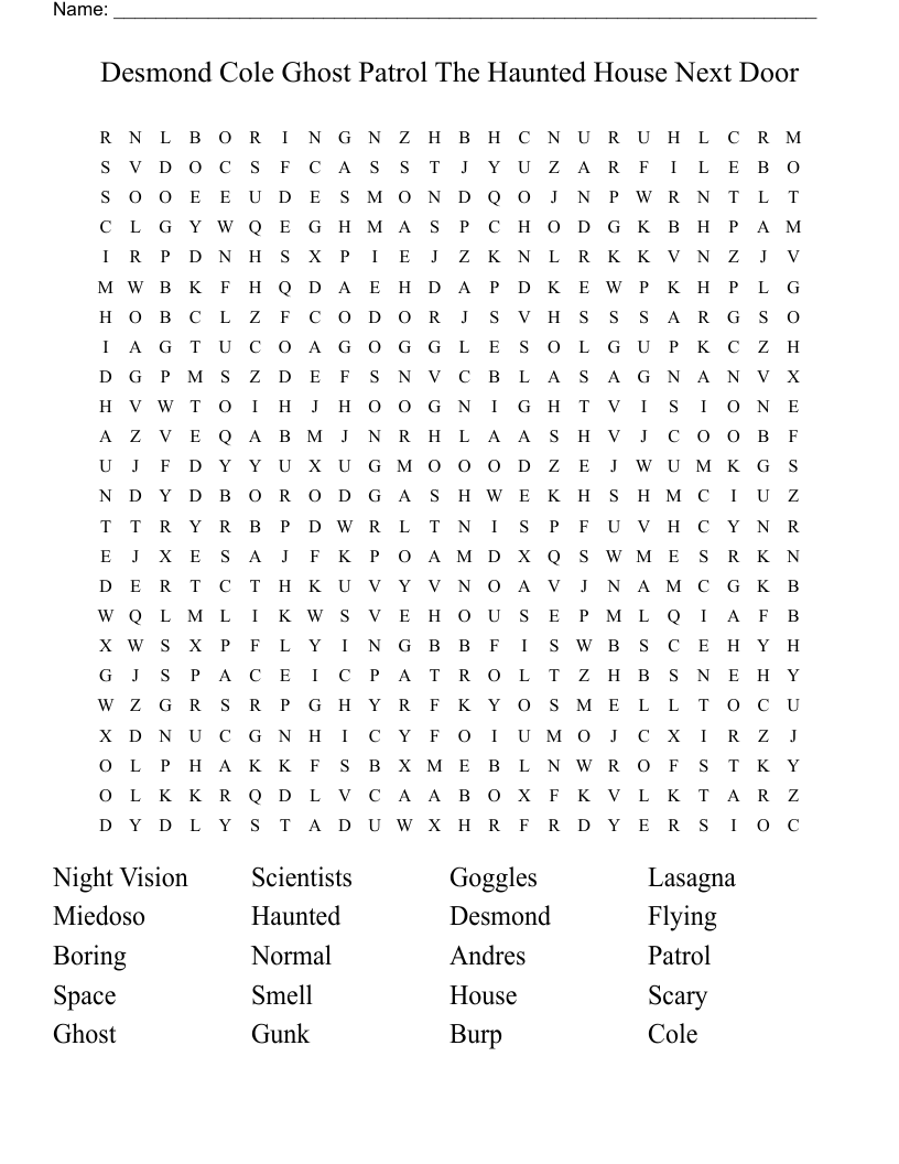 Desmond Cole Ghost Patrol The Haunted House Next Door   Word Search