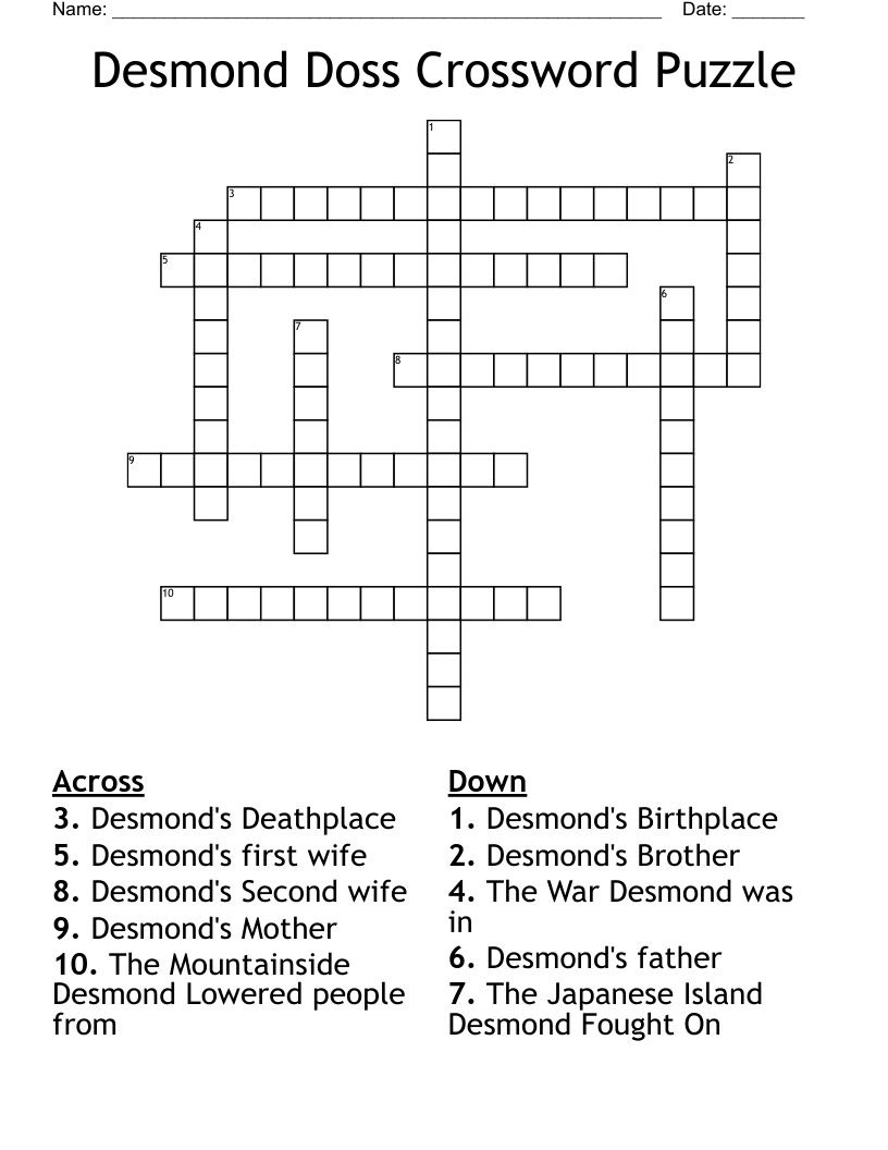 Desmond Doss Crossword Puzzle