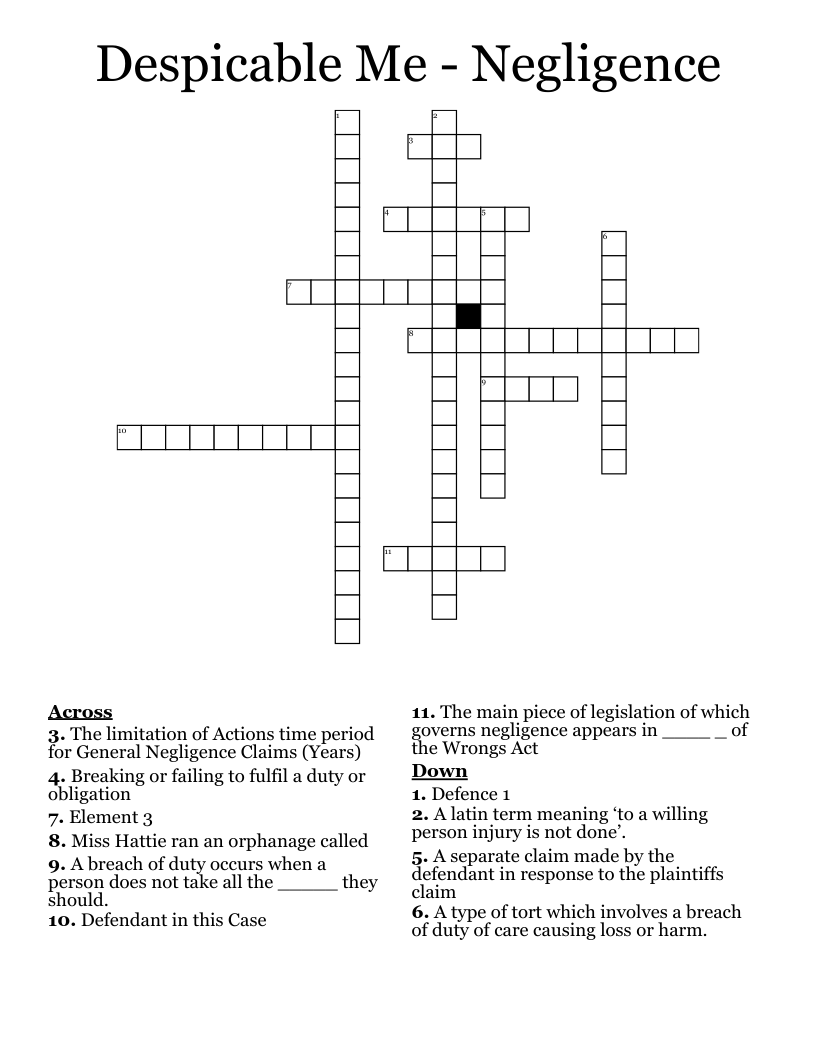 Despicable Me - Negligence Crossword
