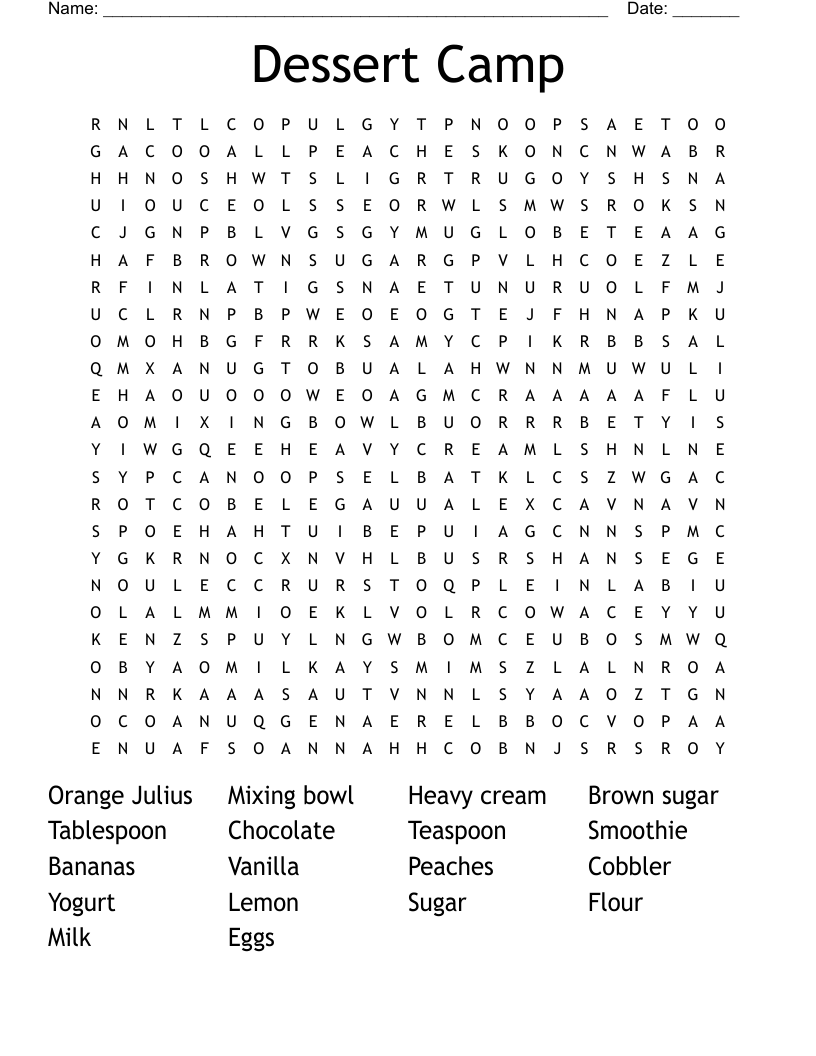 Dessert Camp Word Search